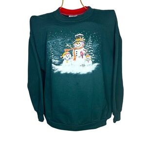 Morning Sun Vintage Snowman Dog Cat Snow Winter Double Collar Crewneck Sweater